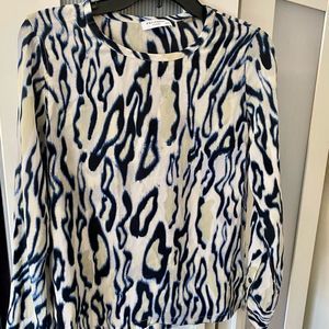 Blue and White Silk Top